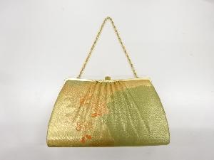 リサイクル　檜扇に草花模様織出し和装バッグ